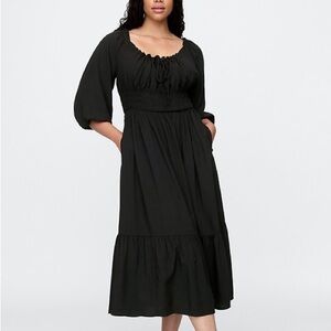 Smocked Squareneck Midi Dress